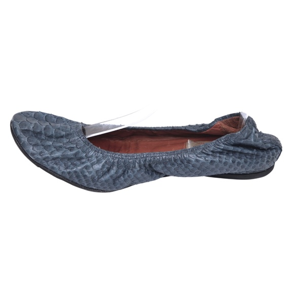 LANVIN Ballet Flats Blue Python Leather Stretch Slip On Flat Exotic Sz 37.5 - Picture 4 of 14